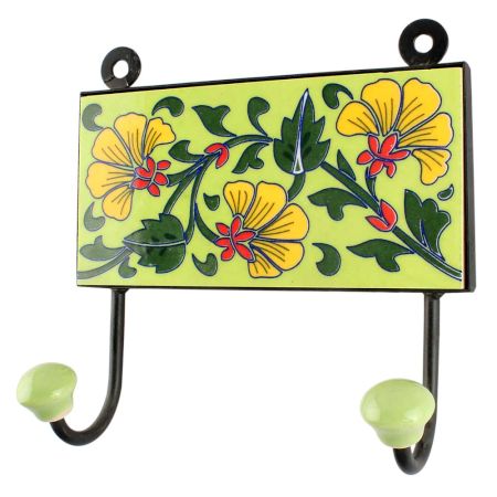 Pea Green Flower Ceramic Tile Hook Online